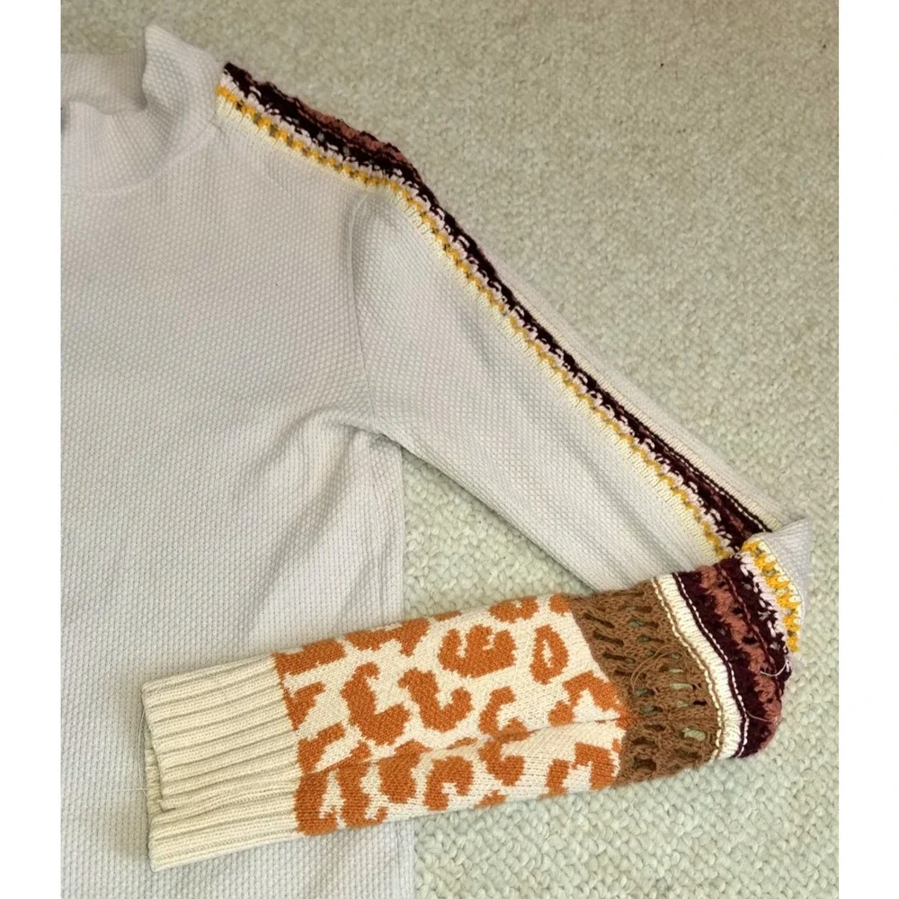 Womens Top-FREE PEOPLE-'Sand Combo' cotton 'Switch it Up Thermal' BOHO Hippie-S